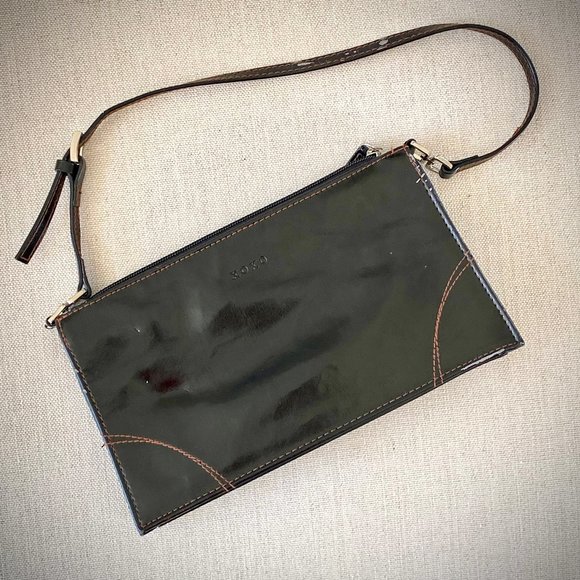 XOXO Small Black Vegan Leather Handbag with Strap - Picture 2 of 12